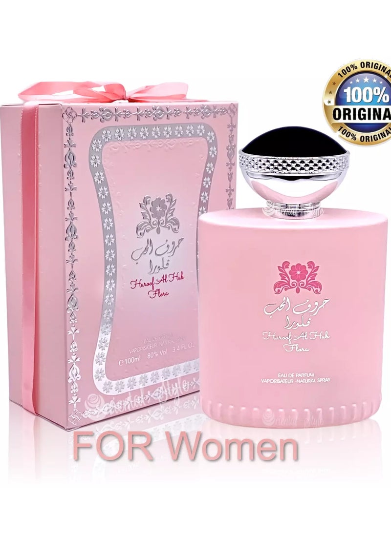 Huroof Al Hub Flora Pure Eau 100ml by Ard Al Zaafaran - Spray for Women, Gift