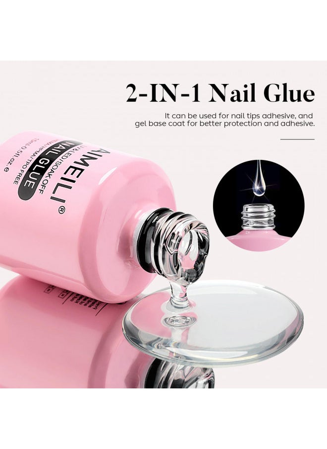 Aimeili 2 In 1 Nail Glue and Base Gel 15Ml For Acrylic Nails, Soak Off U V Led Strong Nail Glue Gel For False Nails and Press On Nails