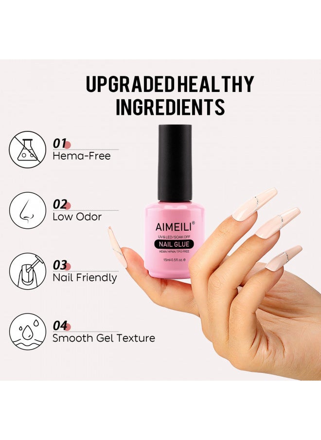 Aimeili 2 In 1 Nail Glue and Base Gel 15Ml For Acrylic Nails, Soak Off U V Led Strong Nail Glue Gel For False Nails and Press On Nails