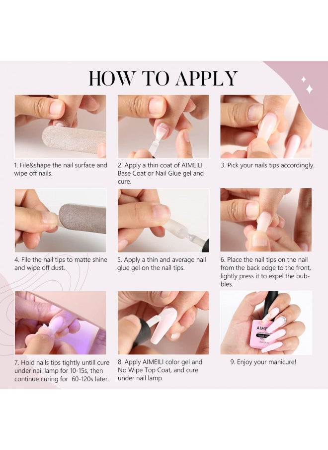 Aimeili 2 In 1 Nail Glue and Base Gel 15Ml For Acrylic Nails, Soak Off U V Led Strong Nail Glue Gel For False Nails and Press On Nails