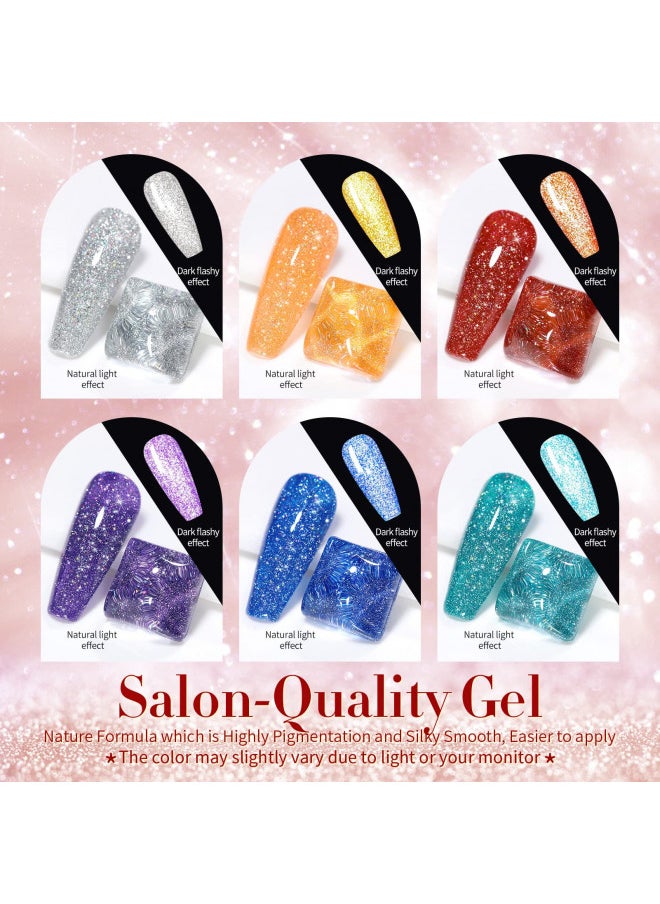 Reflective Glitter Gel Polish Colorful Sparkly Shiny Disco DJ LED Gel Nail Polish Nail Varnish 6PCS 10ML