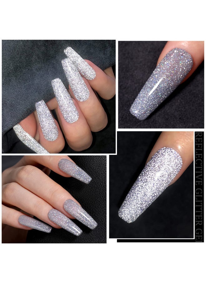 Ur Sugar Reflective Glitter Gel Polish Silver Sparkly Glitter Shimmery Gel Polish Shiny Disco Soak Off Gel Nail Polish Nail Art Manicure Salon Diy At Home  Gifts For Women Girls