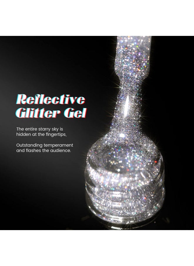 Ur Sugar Reflective Glitter Gel Polish Silver Sparkly Glitter Shimmery Gel Polish Shiny Disco Soak Off Gel Nail Polish Nail Art Manicure Salon Diy At Home  Gifts For Women Girls
