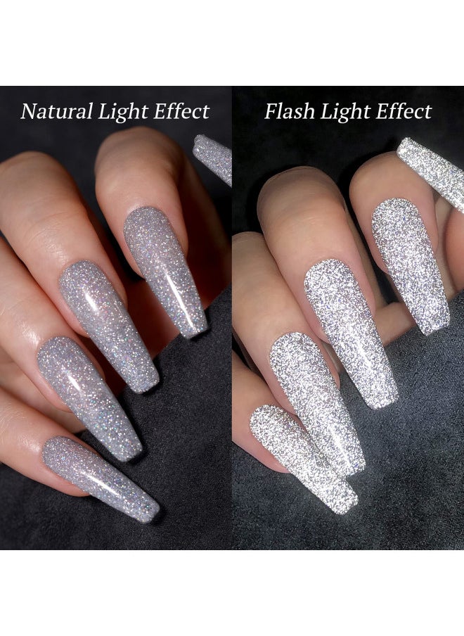 Ur Sugar Reflective Glitter Gel Polish Silver Sparkly Glitter Shimmery Gel Polish Shiny Disco Soak Off Gel Nail Polish Nail Art Manicure Salon Diy At Home  Gifts For Women Girls