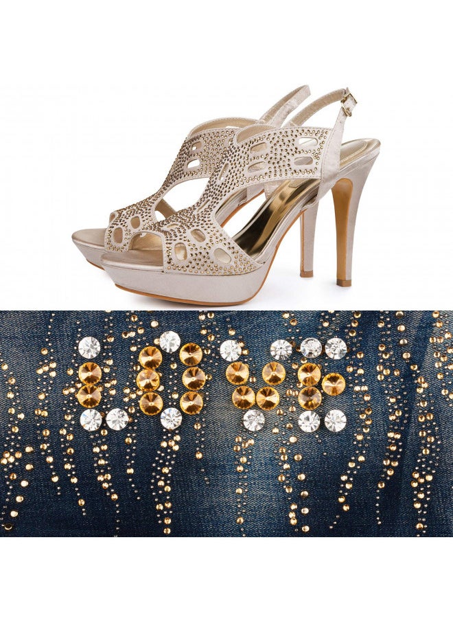2000 Pcs Champagne Crystal Rhinestones Bulk For Crafting 6 Sizes Flatback Nail Rhinestones Round Bedazzling Nail Gems With Tweezer Picking Pen For Nail Art Makeup Clothes Shoes Diy