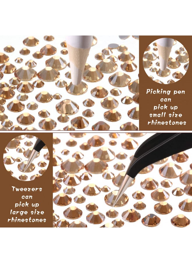 2000 Pcs Champagne Crystal Rhinestones Bulk For Crafting 6 Sizes Flatback Nail Rhinestones Round Bedazzling Nail Gems With Tweezer Picking Pen For Nail Art Makeup Clothes Shoes Diy