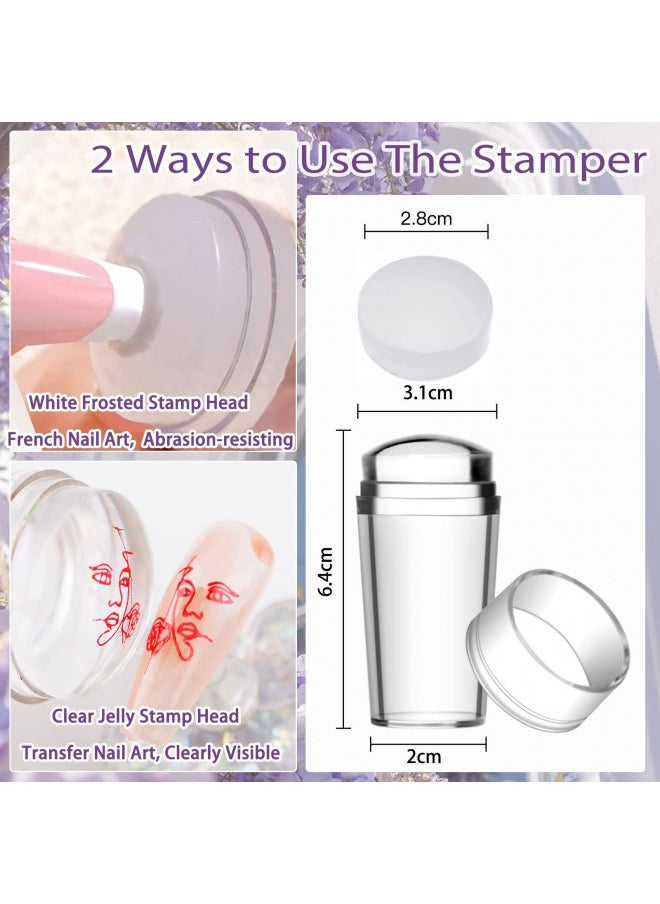 Biutee Nail Stamper Kit Nail Art Stamping Plate Set Stamping Nail Polish Gel Stamp Plate Jelly Silicone Stamper Scraper Flower Lace Line   Stencil Template Tool Supplies For Holiday (Storage Bag)