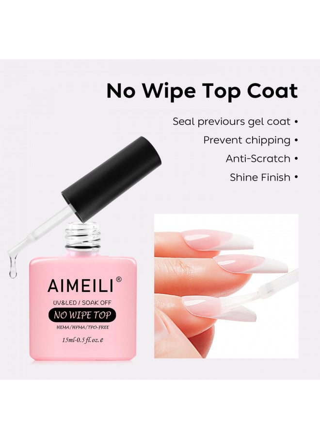 Aimeili Soak Off Long Lasting Hema Free U V Led Gel Nail Polish Cruelty Free Vegan Shine Finish No Wipe Top and Base Coat Set   2 X 15Ml