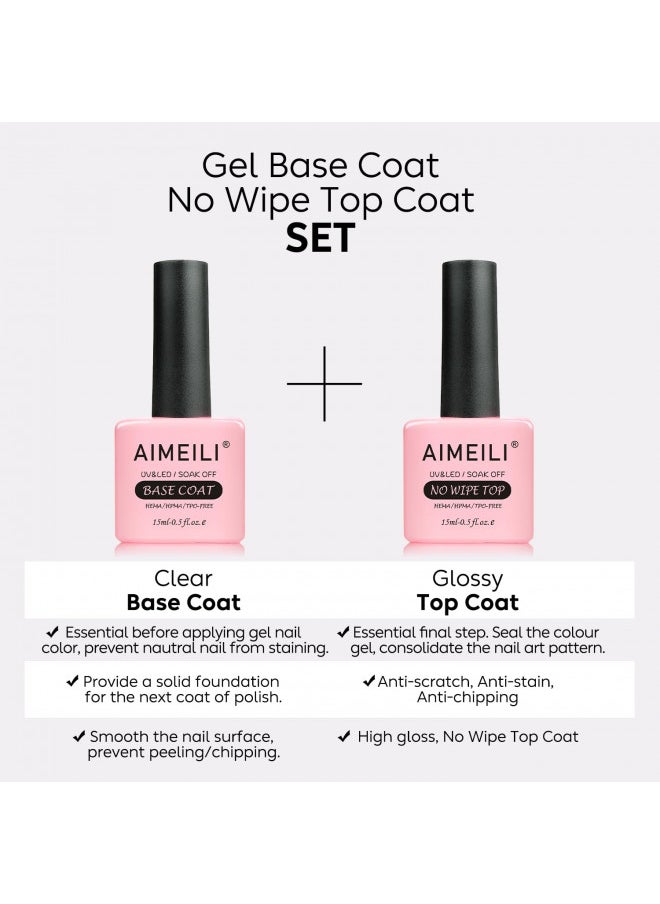 Aimeili Soak Off Long Lasting Hema Free U V Led Gel Nail Polish Cruelty Free Vegan Shine Finish No Wipe Top and Base Coat Set   2 X 15Ml