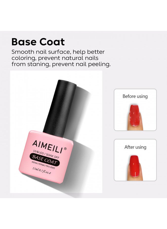 Aimeili Soak Off Long Lasting Hema Free U V Led Gel Nail Polish Cruelty Free Vegan Shine Finish No Wipe Top and Base Coat Set   2 X 15Ml