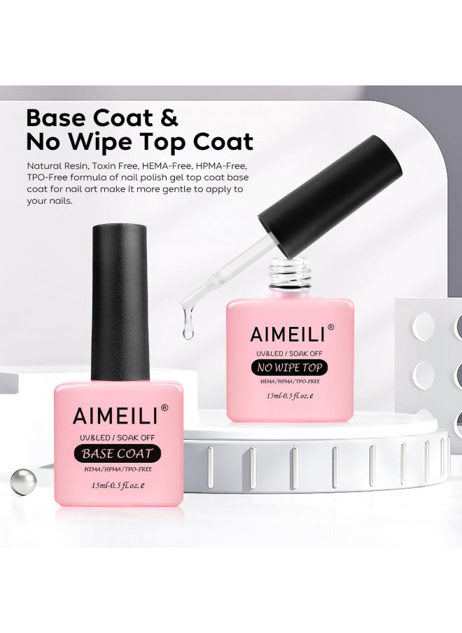 Aimeili Soak Off Long Lasting Hema Free U V Led Gel Nail Polish Cruelty Free Vegan Shine Finish No Wipe Top and Base Coat Set   2 X 15Ml