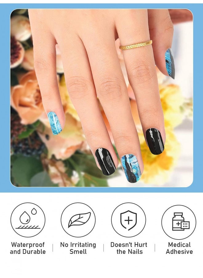 Kalolary Semi Cured Gel Nail Stickers, Starry Night Sky Full Wrap Nail Gel Polish Strips, Brighter Adhesive Real Gel Nail Polish Stickers For Birthday Giftuv/Led Lamp Required