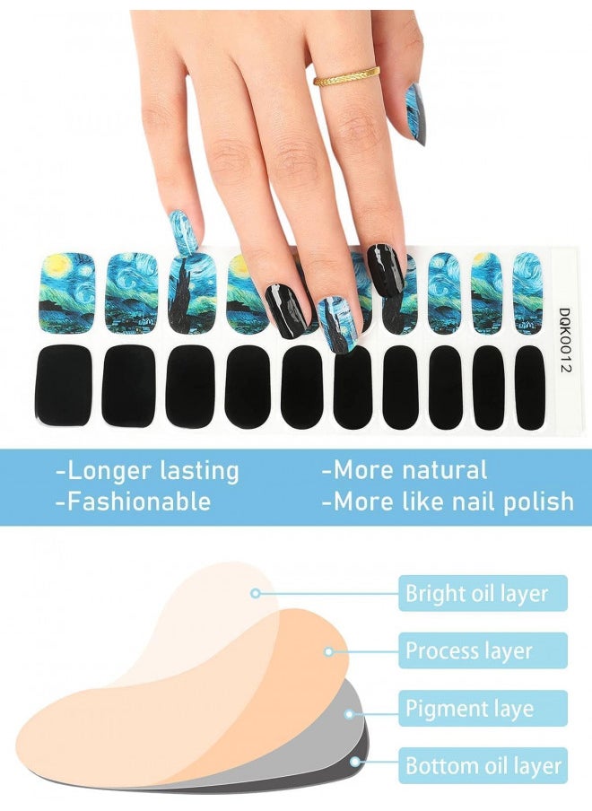 Kalolary Semi Cured Gel Nail Stickers, Starry Night Sky Full Wrap Nail Gel Polish Strips, Brighter Adhesive Real Gel Nail Polish Stickers For Birthday Giftuv/Led Lamp Required
