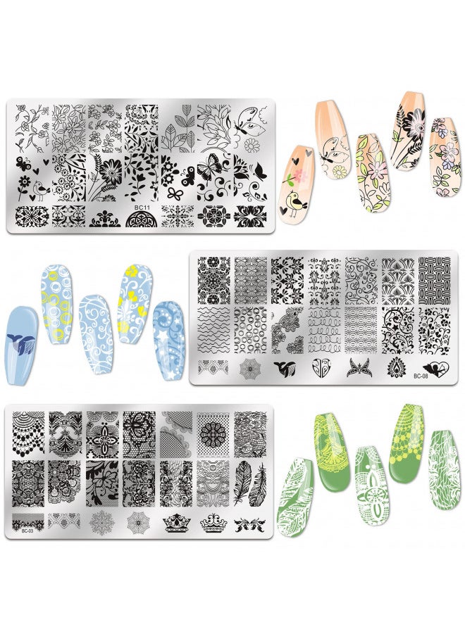 Biutee Nail Stamping Plate Kit 2 Nail Stamper 13 Nail Art Stamp Plate Set 2 Scraper Nail Stamping Kit Template Image Plate Stencils Tool For Manicure Lace Design Holiday