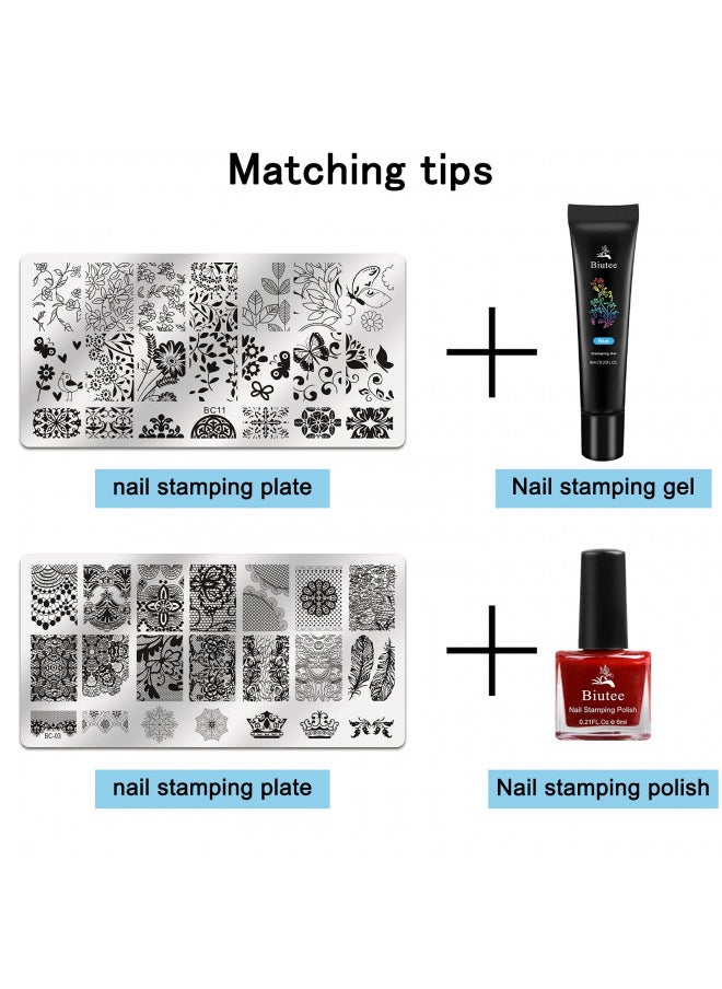 Biutee Nail Stamping Plate Kit 2 Nail Stamper 13 Nail Art Stamp Plate Set 2 Scraper Nail Stamping Kit Template Image Plate Stencils Tool For Manicure Lace Design Holiday