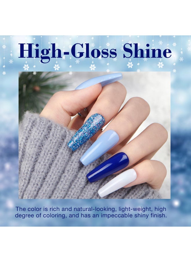 Azurebeauty   Dip Powder Nail Kit Winter White Navy Blue Glitter 4 Colors Acrylic Dipping Powder Liquid Set With Base/Top Coat Activator For French Nail Art Manicure Diy Gift For Women