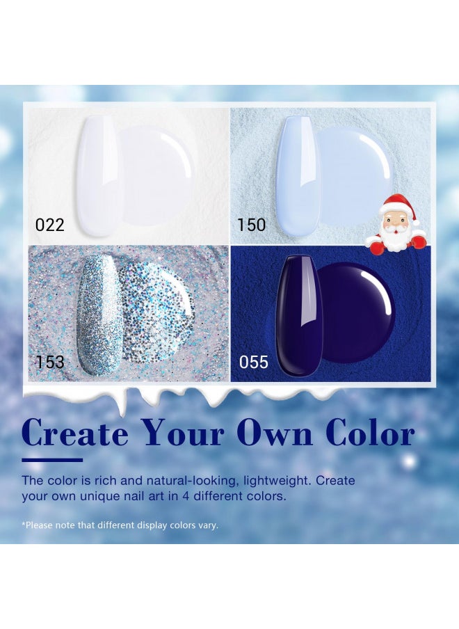 Azurebeauty   Dip Powder Nail Kit Winter White Navy Blue Glitter 4 Colors Acrylic Dipping Powder Liquid Set With Base/Top Coat Activator For French Nail Art Manicure Diy Gift For Women