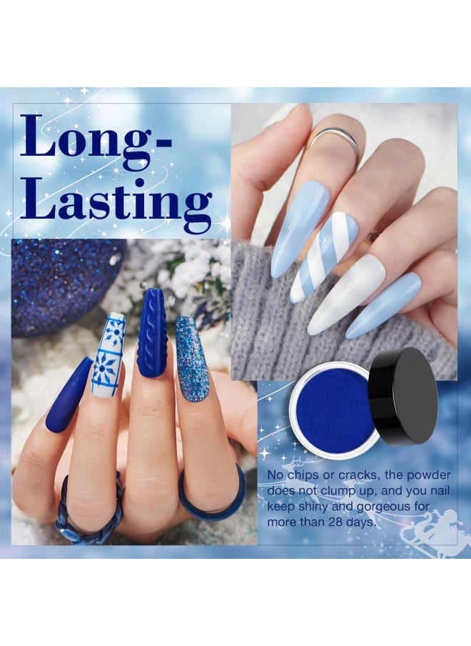 Azurebeauty   Dip Powder Nail Kit Winter White Navy Blue Glitter 4 Colors Acrylic Dipping Powder Liquid Set With Base/Top Coat Activator For French Nail Art Manicure Diy Gift For Women