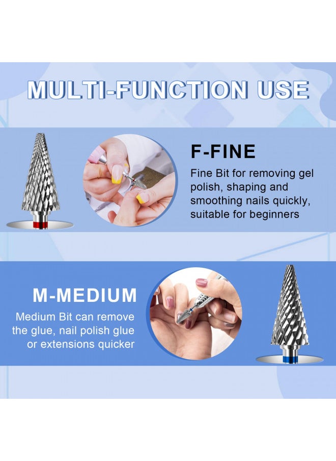 2Pcs Nail Drill Bits, 3/32 Nail Bits For Nail Drill Safety Tungsten Carbide Bits For Acrylic Nails, Drill Bit For Nail Professional Sets Great For Remove Hard Gel, Two Way Rotate Bits (Medium & Fine)