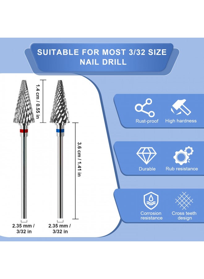 2Pcs Nail Drill Bits, 3/32 Nail Bits For Nail Drill Safety Tungsten Carbide Bits For Acrylic Nails, Drill Bit For Nail Professional Sets Great For Remove Hard Gel, Two Way Rotate Bits (Medium & Fine)