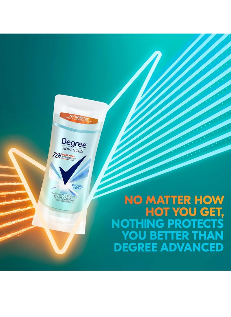 Degree Advanced Protection Antiperspirant Deodorant Shower Clean for 72-Hour Sweat & Odor Control for Women, with Body Heat Activated Technology, 2.6 oz