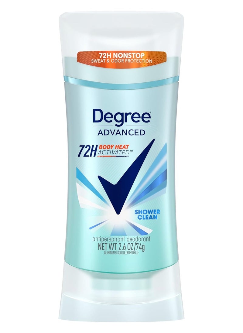 Degree Advanced Protection Antiperspirant Deodorant Shower Clean for 72-Hour Sweat & Odor Control for Women, with Body Heat Activated Technology, 2.6 oz