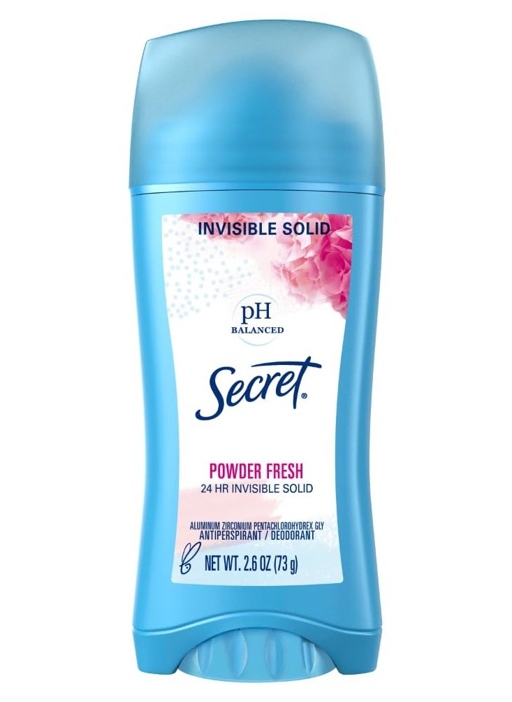 Secret Antiperspirant and Deodorant for Women, 24hr Sweat & Odor Protection, PH Balanced Protection, Gentle on Skin, Invisible Solid, Powder Fresh Scent, 2.6 oz