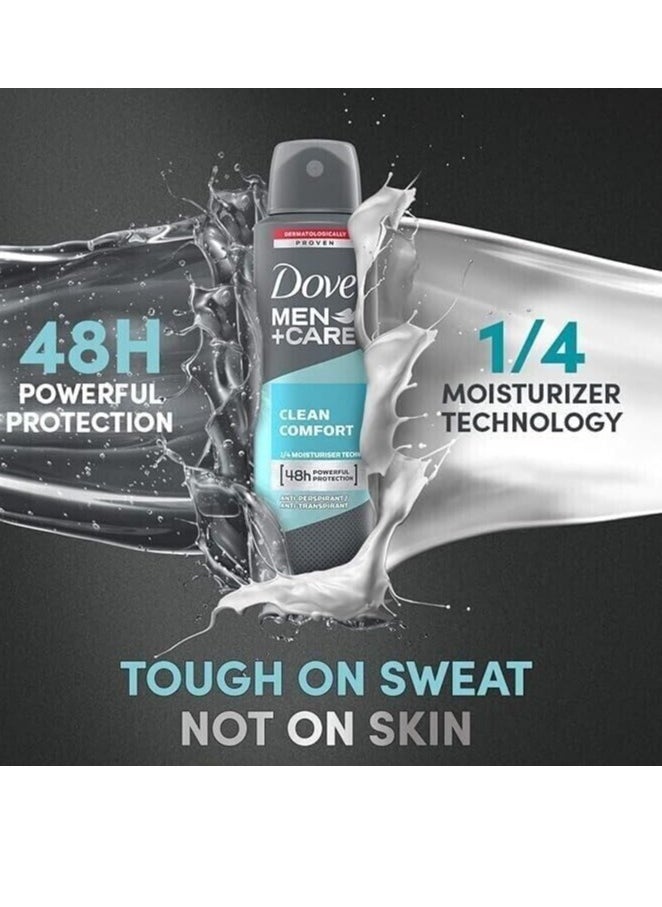 Dove Men+Care Antiperspirant Dry Spray Deodorant for Men Clean Comfort 48 Hour Sweat and Body Odor Protection 3.8 oz 3 Count