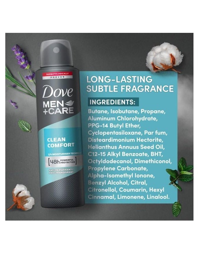 Dove Men+Care Antiperspirant Dry Spray Deodorant for Men Clean Comfort 48 Hour Sweat and Body Odor Protection 3.8 oz 3 Count