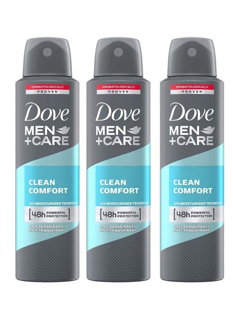 Dove Men+Care Antiperspirant Dry Spray Deodorant for Men Clean Comfort 48 Hour Sweat and Body Odor Protection 3.8 oz 3 Count