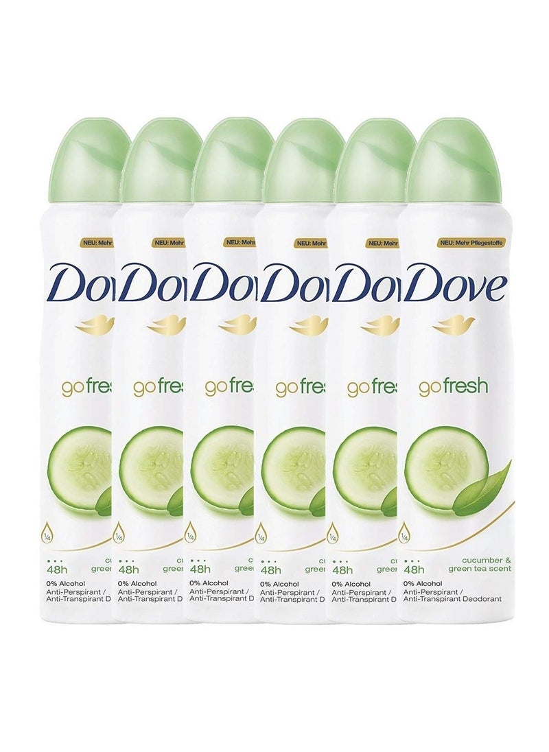 Dove Anti-Perspirant Deodorant Spray, Cucumber & Green Tea, Dry 48 Hour Protection 150 Ml (Pack of 6)