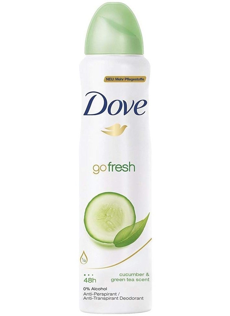 Dove Anti-Perspirant Deodorant Spray, Cucumber & Green Tea, Dry 48 Hour Protection 150 Ml (Pack of 6)