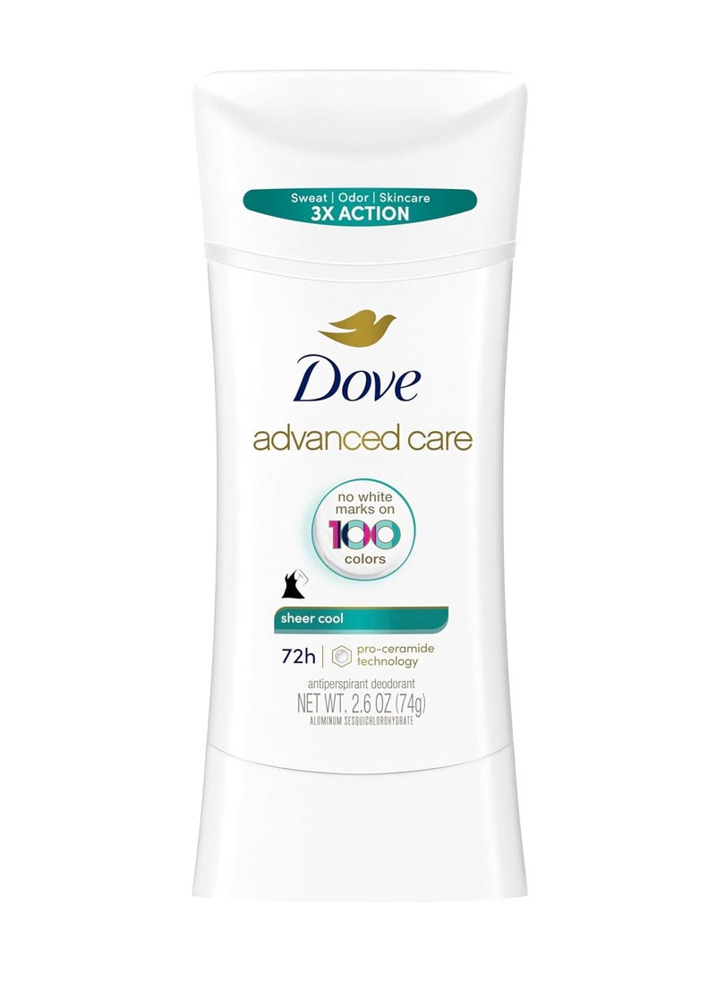 Dove Advanced Care Antiperspirant Deodorant Stick Sheer Cool for Soft, Resilient Skin, with 72-Hour Sweat & Odor Protection, 2.6 oz