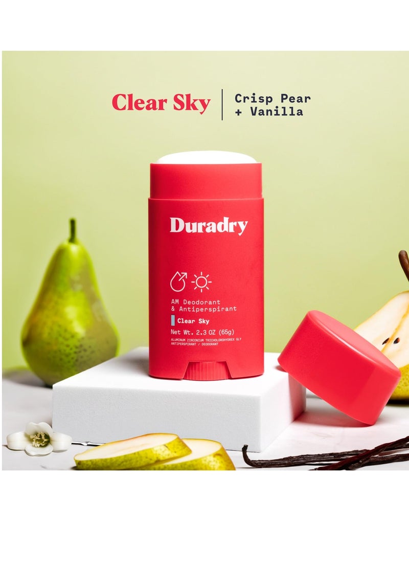 Duradry Antiperspirant Deodorant for Women and Men - Anti Sweat Maximum Strength Deodorant, Excessive Sweat Protection for Armpits, Naturally Neutralize Odor - Clear Sky, 2.3 Oz