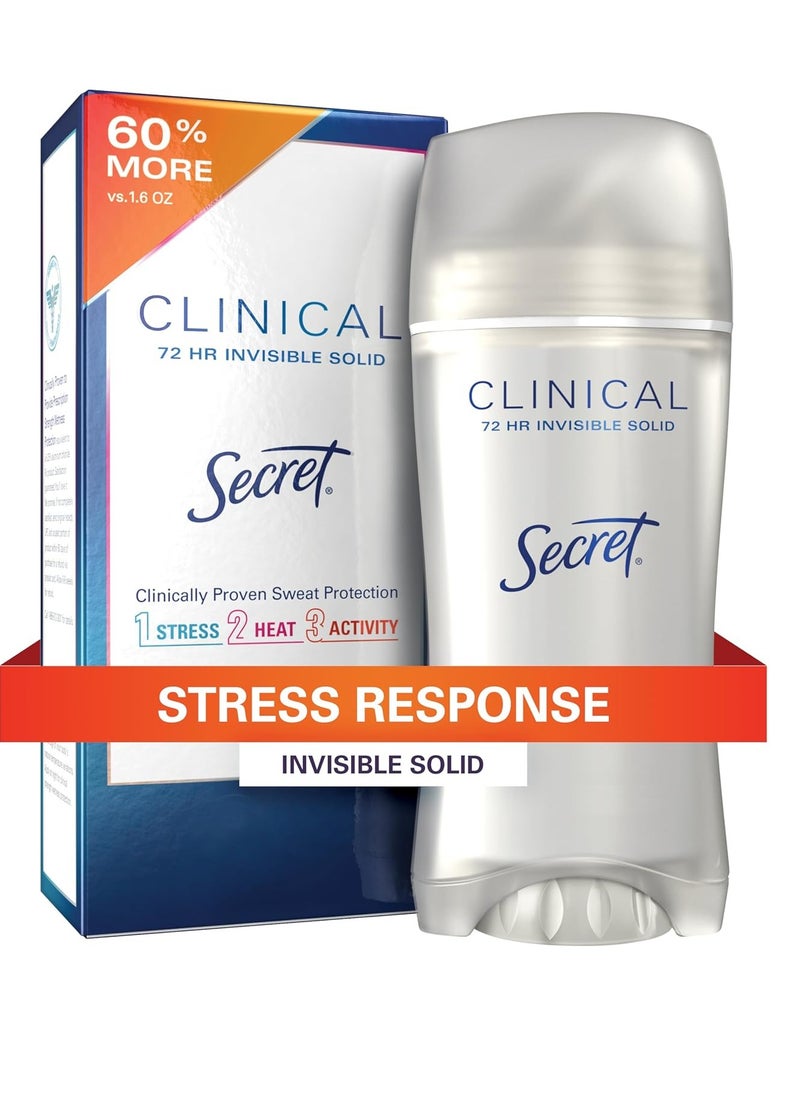 Secret Deodorant and Antiperspirant Clinical Strength for Women, Stress Response, 3X Stress Sweat Protection, PH Balancing Minerals, Invisible Solid, 2.6 oz