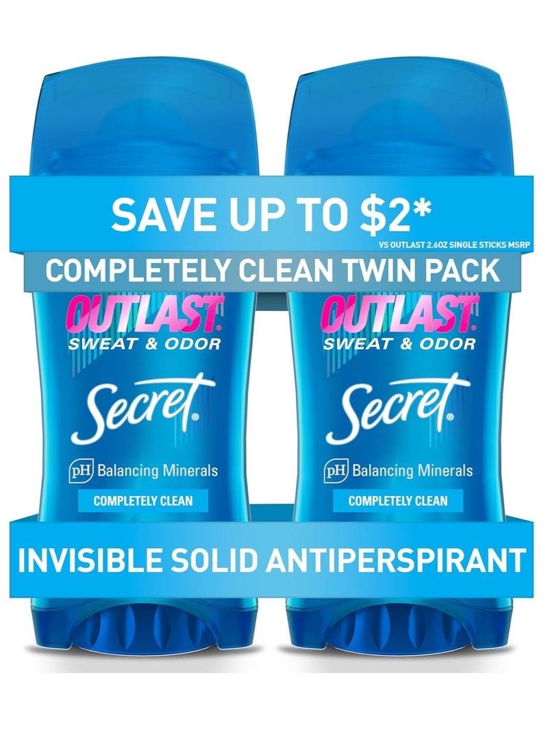 Secret Outlast Antiperspirant and Deodorant for Women, Invisible Solid, Completely Clean Scent, 2.6 oz (Pack of 2)