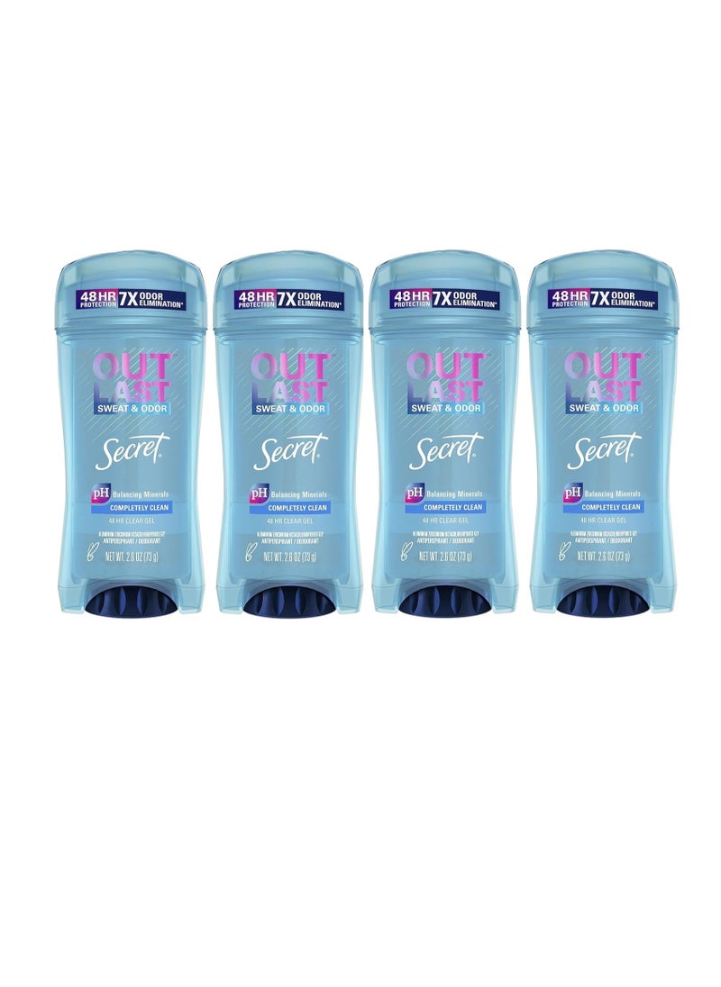 Secret Outlast Clear Gel Antiperspirant Deodorant for Women, Completely Clean, 2.6 oz (Pack of 4)