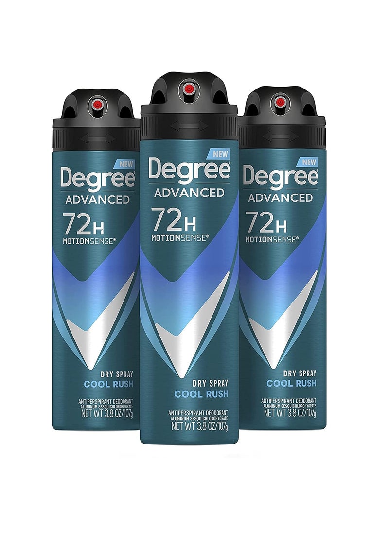 Degree Men Antiperspirant Deodorant Dry Spray Cool Rush 3 count Deodorant for Men With MotionSense Technology 3.8 oz