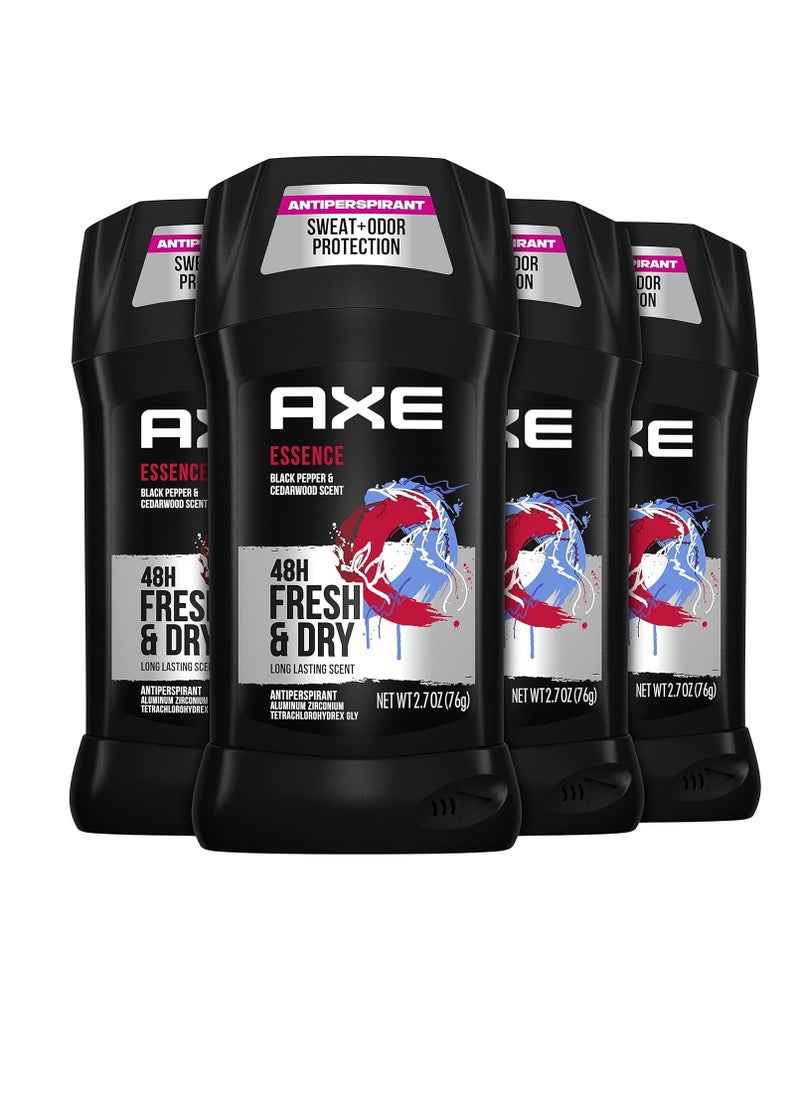 AXE Antiperspirant Deodorant for Men Essence 4 Count 48H Sweat & Odor Protection for Long Lasting Freshness, Black Pepper & Cedarwood 48 Hour Anti Sweat Mens Deodorant 2.7 oz