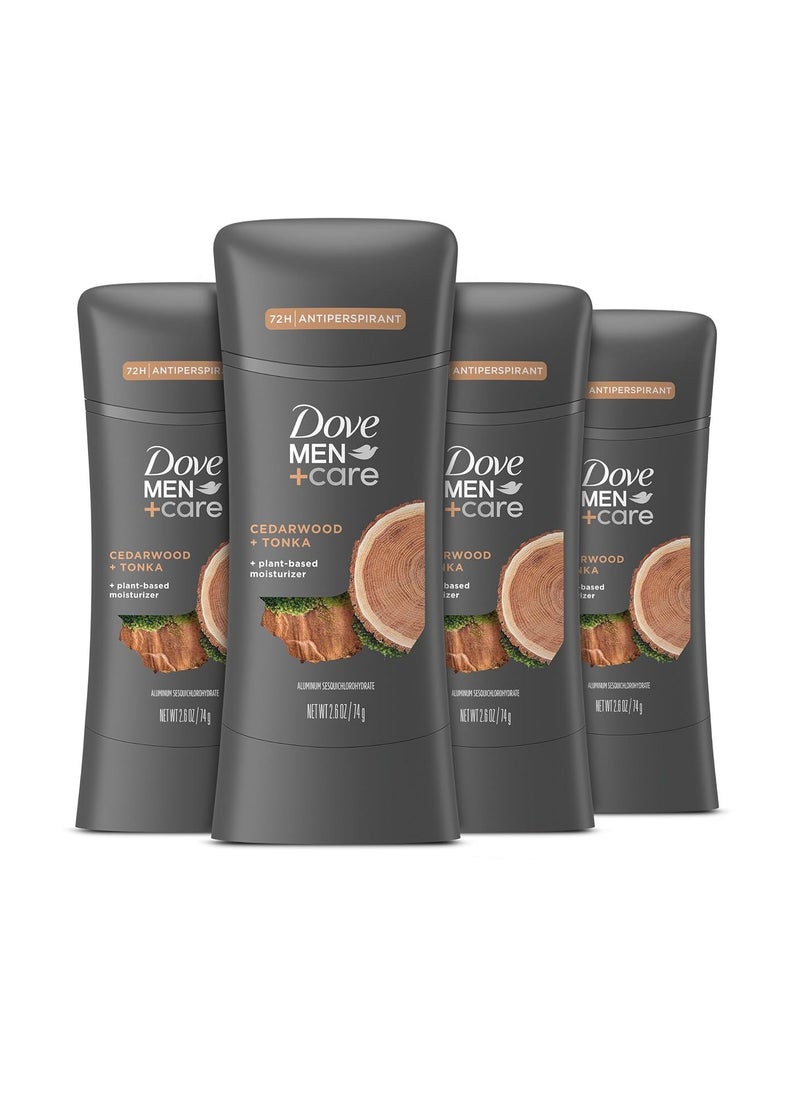 Dove Men+Care Antiperspirant Stick Cedarwood + Tonka 4 Count 72H Protection with a Plant-Based Moisturizer 2.6 oz