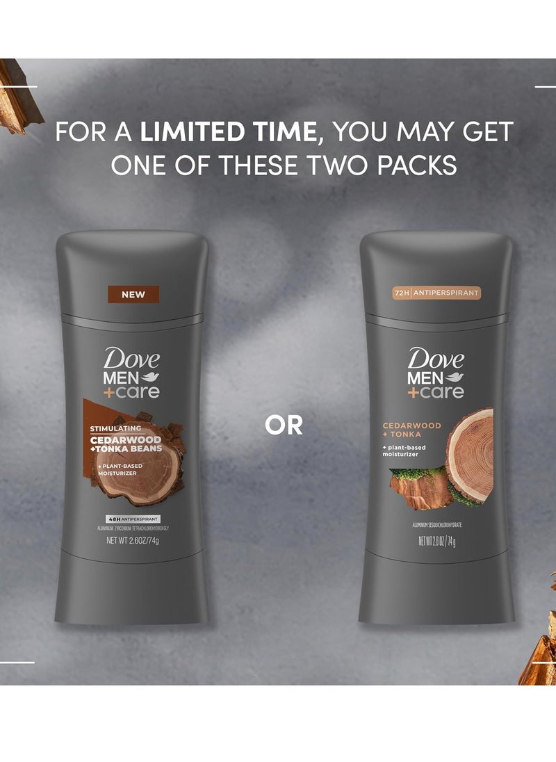 Dove Men+Care Antiperspirant Stick Cedarwood + Tonka 4 Count 72H Protection with a Plant-Based Moisturizer 2.6 oz