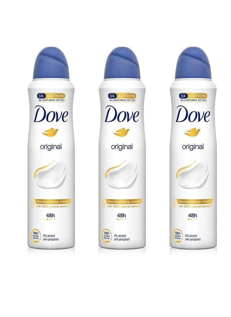 Dove Original Aerosol AntiPerspirant Deodorant 150ml Pack of 3