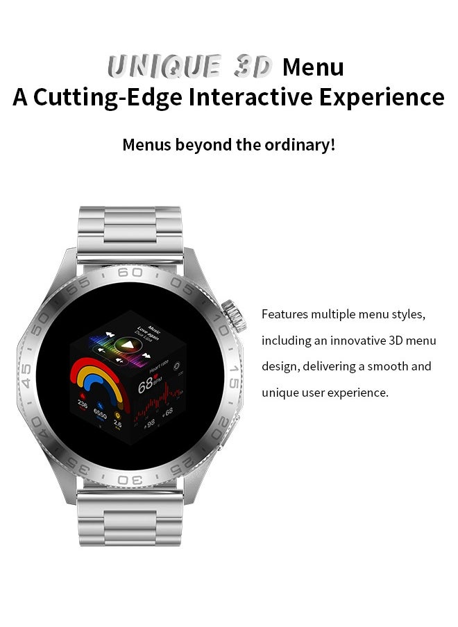 Korean Brand Smart Watch ST20，Business Smartwatch, Waterproof Fitness Watch, Bluetooth Calling, Compatible with Android and iOS,Smartwatch For Men, Zinc Alloy Vacuum Plating, Heart Rate Monitoring，border is silver, two-tone straps with green and silver