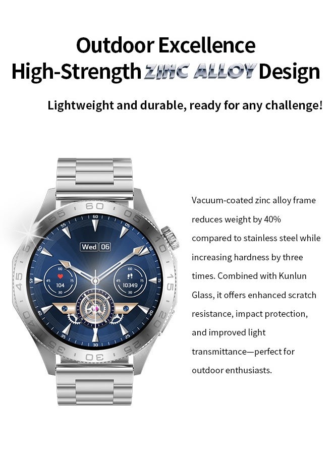 Korean Brand Smart Watch ST20，Business Smartwatch, Waterproof Fitness Watch, Bluetooth Calling, Compatible with Android and iOS,Smartwatch For Men, Zinc Alloy Vacuum Plating, Heart Rate Monitoring，border is silver, two-tone straps with green and silver