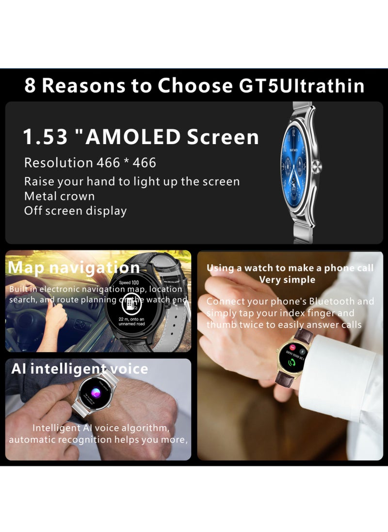 GT5 Ultrathin Smartwatch - Silver Dial Edition with Navy Blue Strap, 1.53