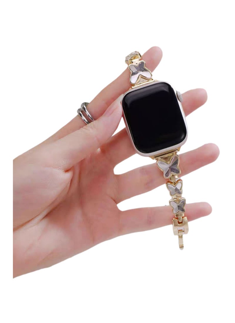 Gold Chain 38-40-41mm/S10 Universal Compatible With Apple Watch, Butterfly-Shaped Metal Women'S Chain Strap Wristband Compatible With Iwatch Series 1-9 Generations