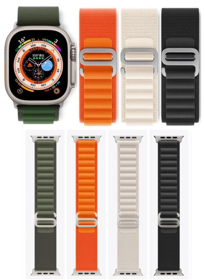 4Pack for Apple Watch Alpine Loop Band 49mm/45mm/44mm Nylon Woven Sport Strap for Apple Watch Series 8/Ultra/7/SE/6/5/4/3/2/8 White/Green/Orange/Black