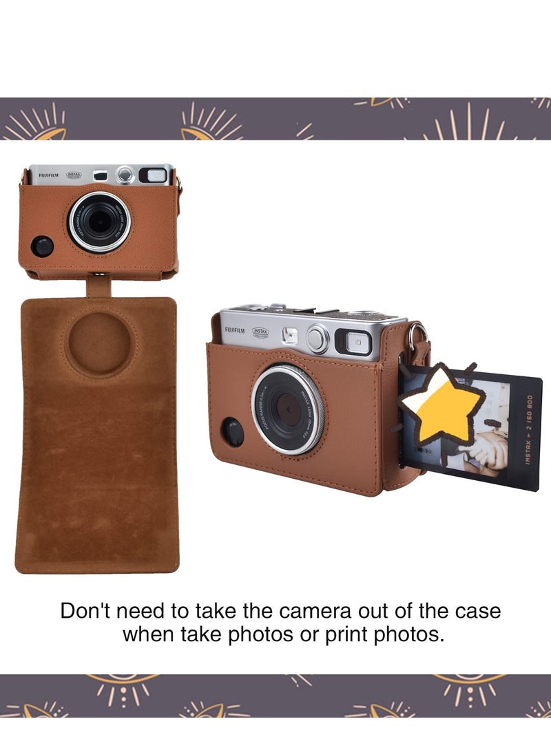 Case for Fuji Mini EVO ,Camera Case Compatible for Fuji Mini EVO Camera with Adjustable Shoulder Strap in Brown Lychee Texture Horizontal Style