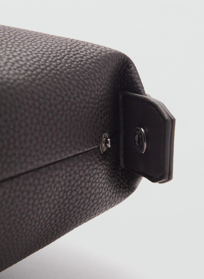 Contrast-Strap Pebbled Cosmetic Bag
