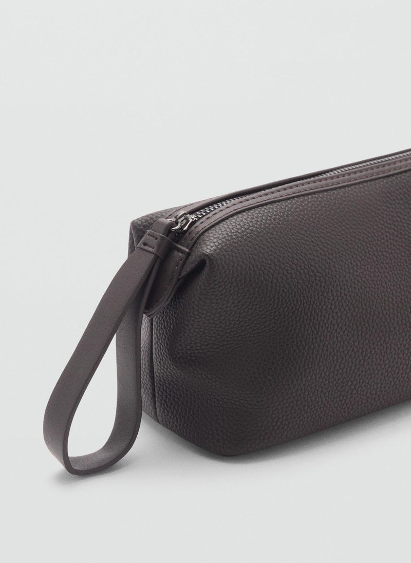 Contrast-Strap Pebbled Cosmetic Bag